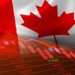 Canadian flag with stock ticker at the bottom